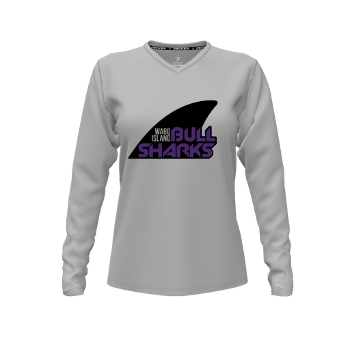 [CUS-DFW-TEES-PER-VNK-LSL-GRY-FYXS-LOGO1] Decker Performance T-Shirt (Female Youth XS, Gray, V Neck, Logo 1, Long Sleeve)