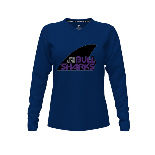 [CUS-DFW-TEES-CMF-VNK-LSL-NVY-FYXS-LOGO1] Comfort T-Shirt (Female Youth XS, Navy, V Neck, Logo 1, Long Sleeve)