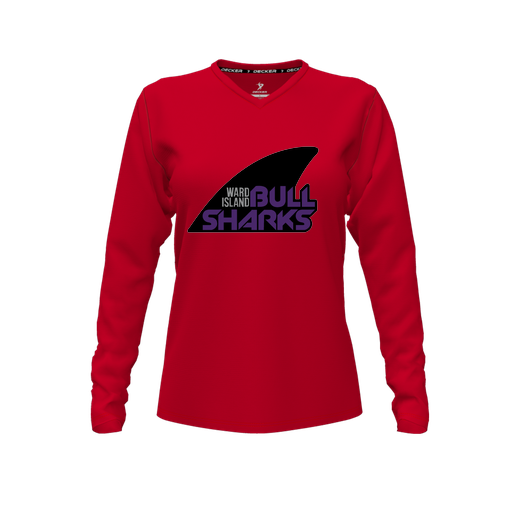 [CUS-DFW-TEES-CMF-VNK-LSL-RED-FYXS-LOGO1] Comfort T-Shirt (Female Youth XS, Red, V Neck, Logo 1, Long Sleeve)