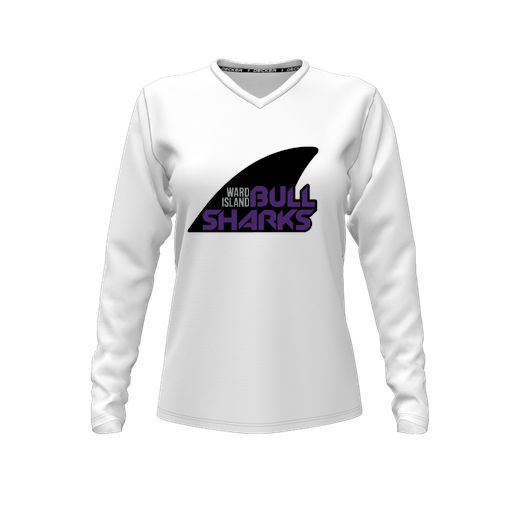 [CUS-DFW-TEES-PER-VNK-LSL-WHT-FYXS-LOGO1] Decker Performance T-Shirt (Female Youth XS, White, V Neck, Logo 1, Long Sleeve)