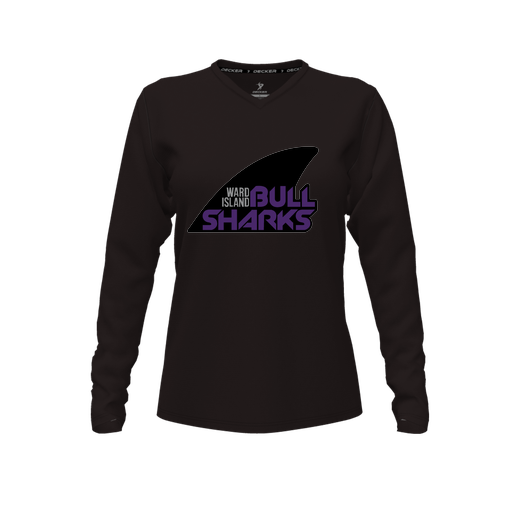 [CUS-DFW-TEES-PER-VNK-LSL-BLK-FYXS-LOGO1] Performance T-Shirt (Female Youth XS, Black, V Neck, Logo 1, Long Sleeve)