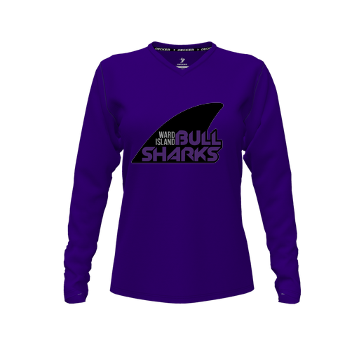 [CUS-DFW-TEES-PER-VNK-LSL-PUR-FYXS-LOGO1] Performance T-Shirt (Female Youth XS, Purple, V Neck, Logo 1, Long Sleeve)